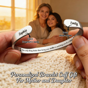 Mom & Daughter Always Connected By Heart - Personalized Bracelet Cuff Gift For Mother and Daughter