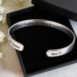 Mom & Daughter Always Connected By Heart - Personalized Bracelet Cuff Gift For Mother and Daughter