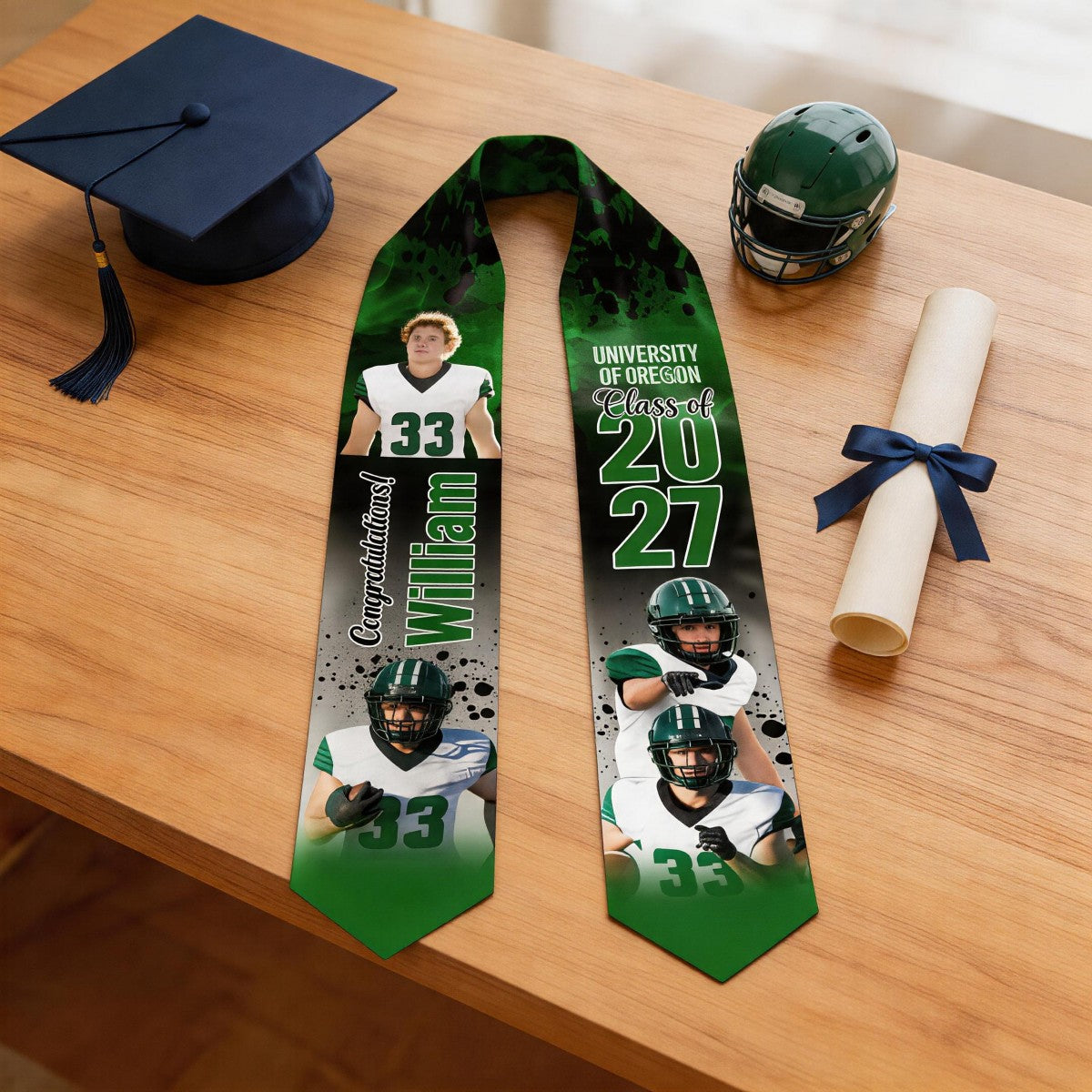 Football Graduation Sash - Custom Photo Class of 2026 Graduation Stole