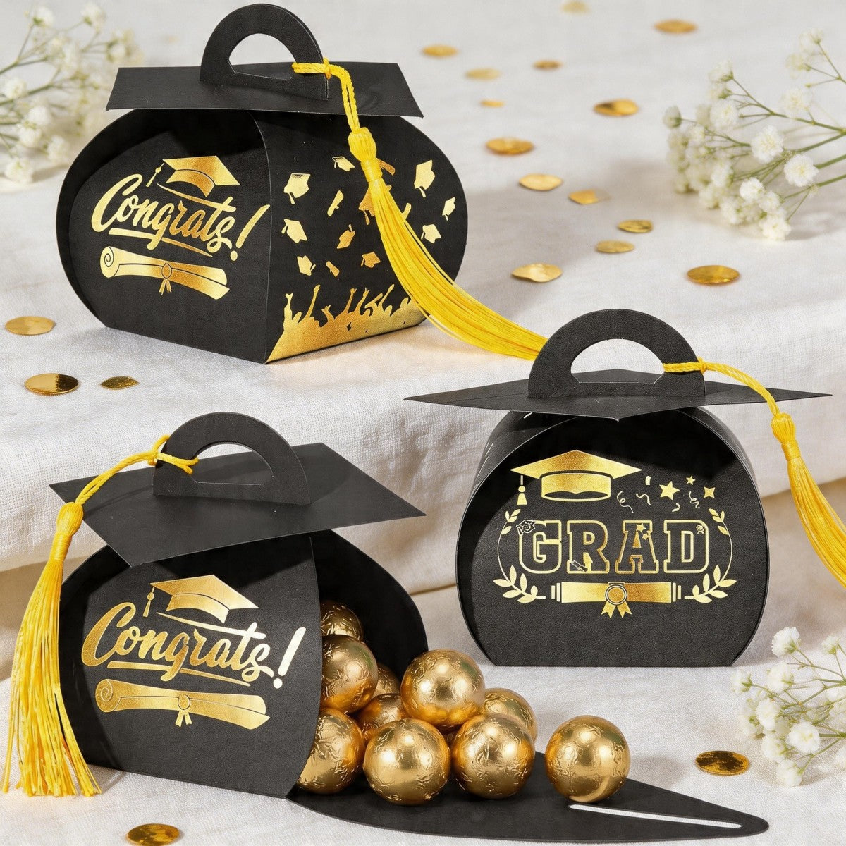 Graduation Cap Gift Box Graduation Party Favors Candy Boxes Treat Box with Tassel Table