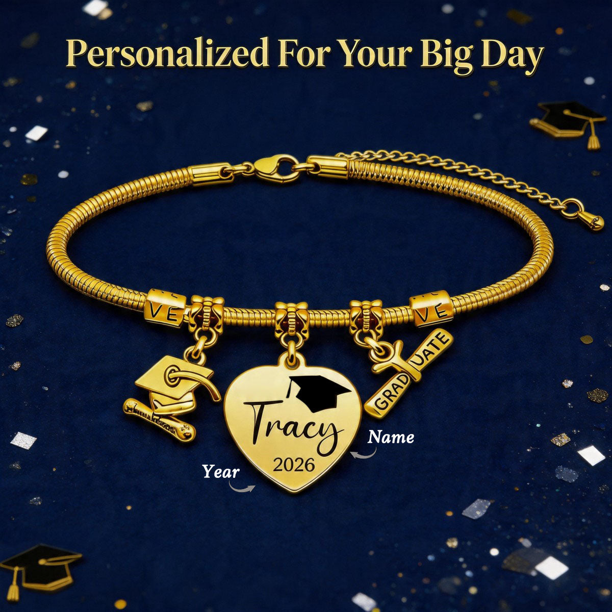 Class Of 2026 - Personalized Graduation Bracelet With Charms