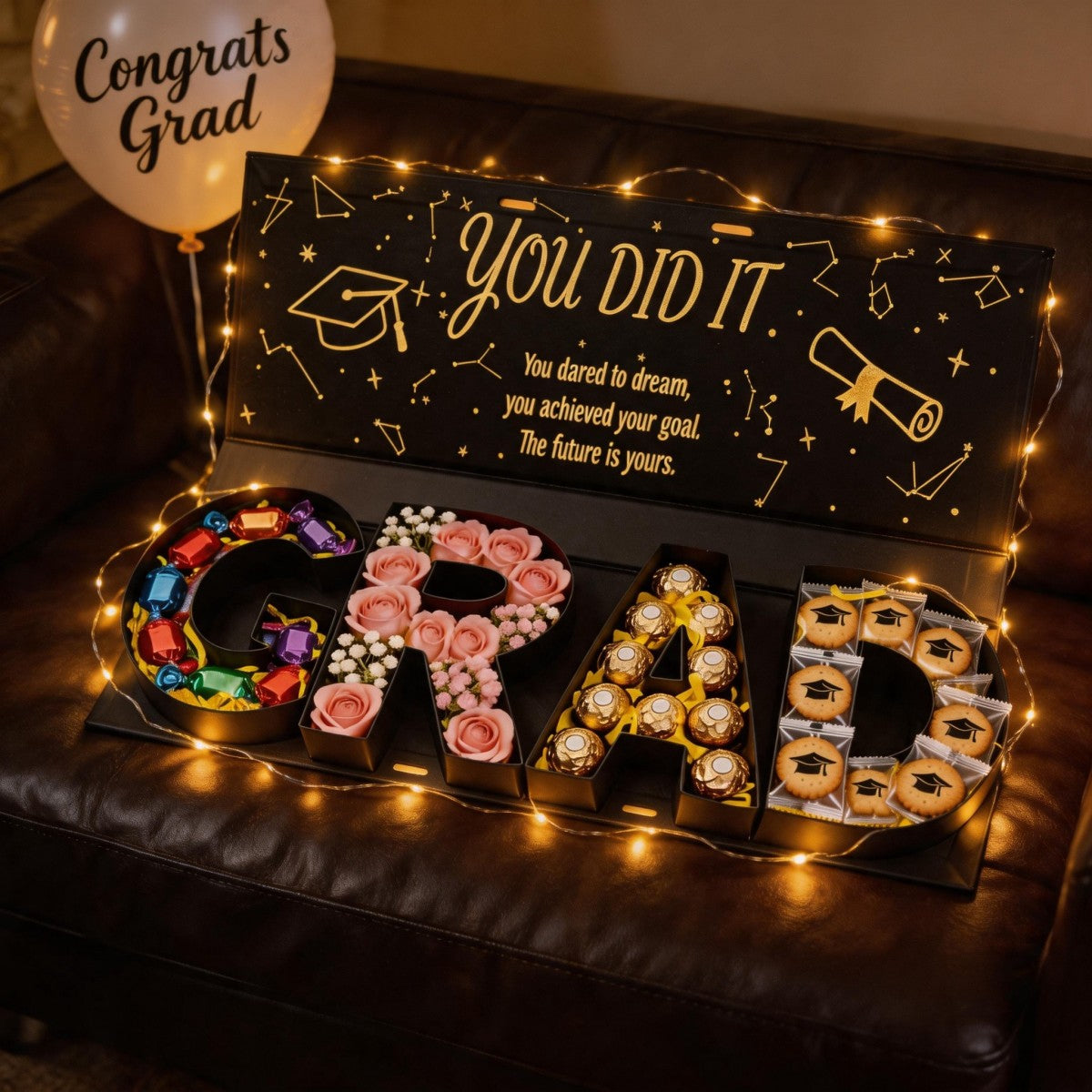 DIY Graduation Gift Box 2026, GRAD Letter Shaped Fillable Cardboard Box for High School or College Grads