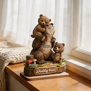 Personalized Daddy Bear 2-Layer Wooden Plaque - Custom Gift For Dad, Grandpa, Father's Day