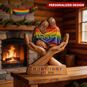 Love Is Love Custom Pride Couple Family Decor - Personalized Wood Plaque