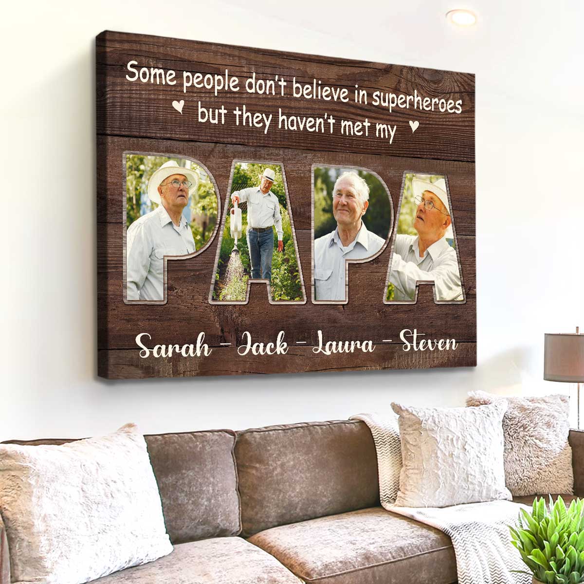 Personalized Papa Photo Collage Canvas Poster, Father's Day Gifts For Papa Grandpa