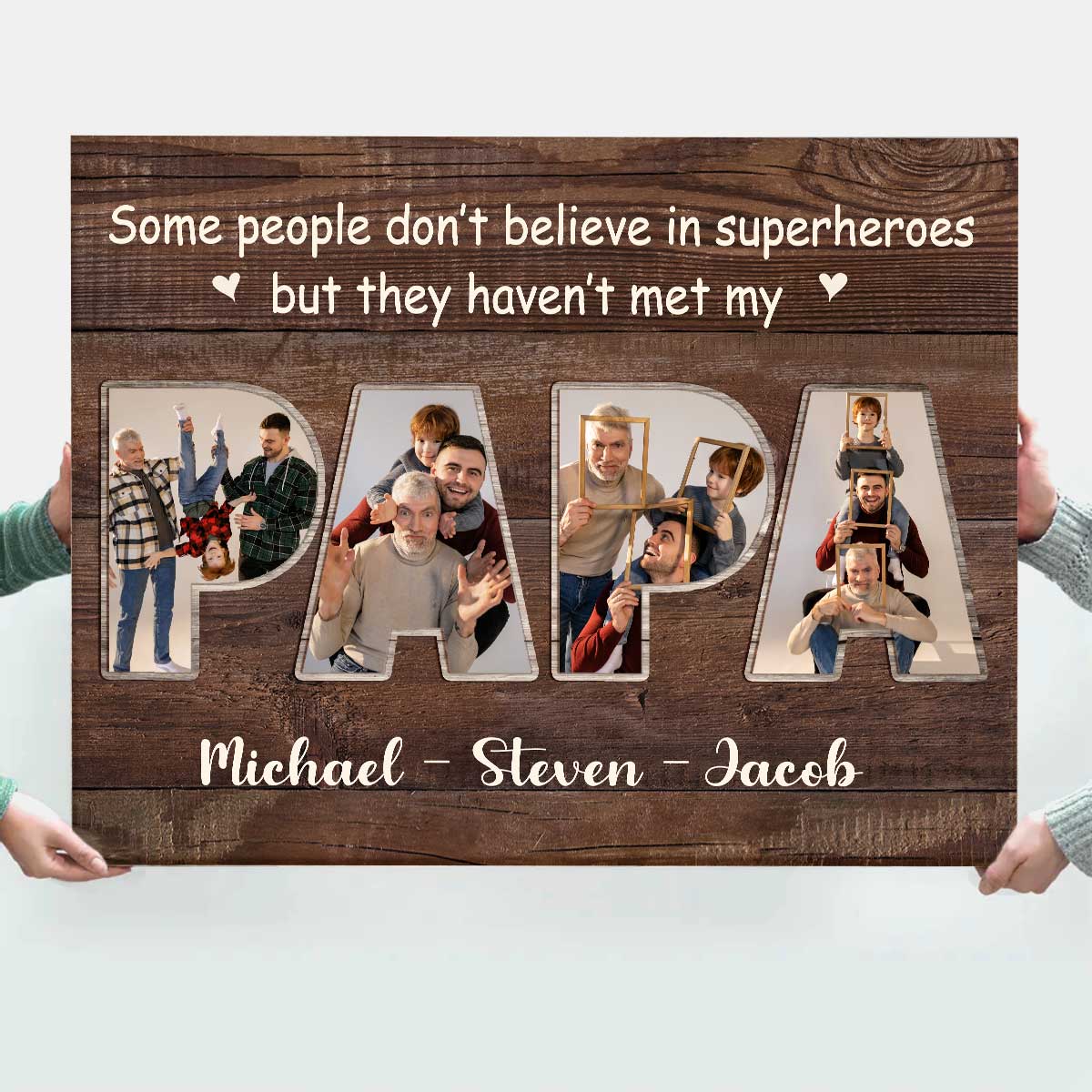 Personalized Papa Photo Collage Canvas Poster, Father's Day Gifts For Papa Grandpa