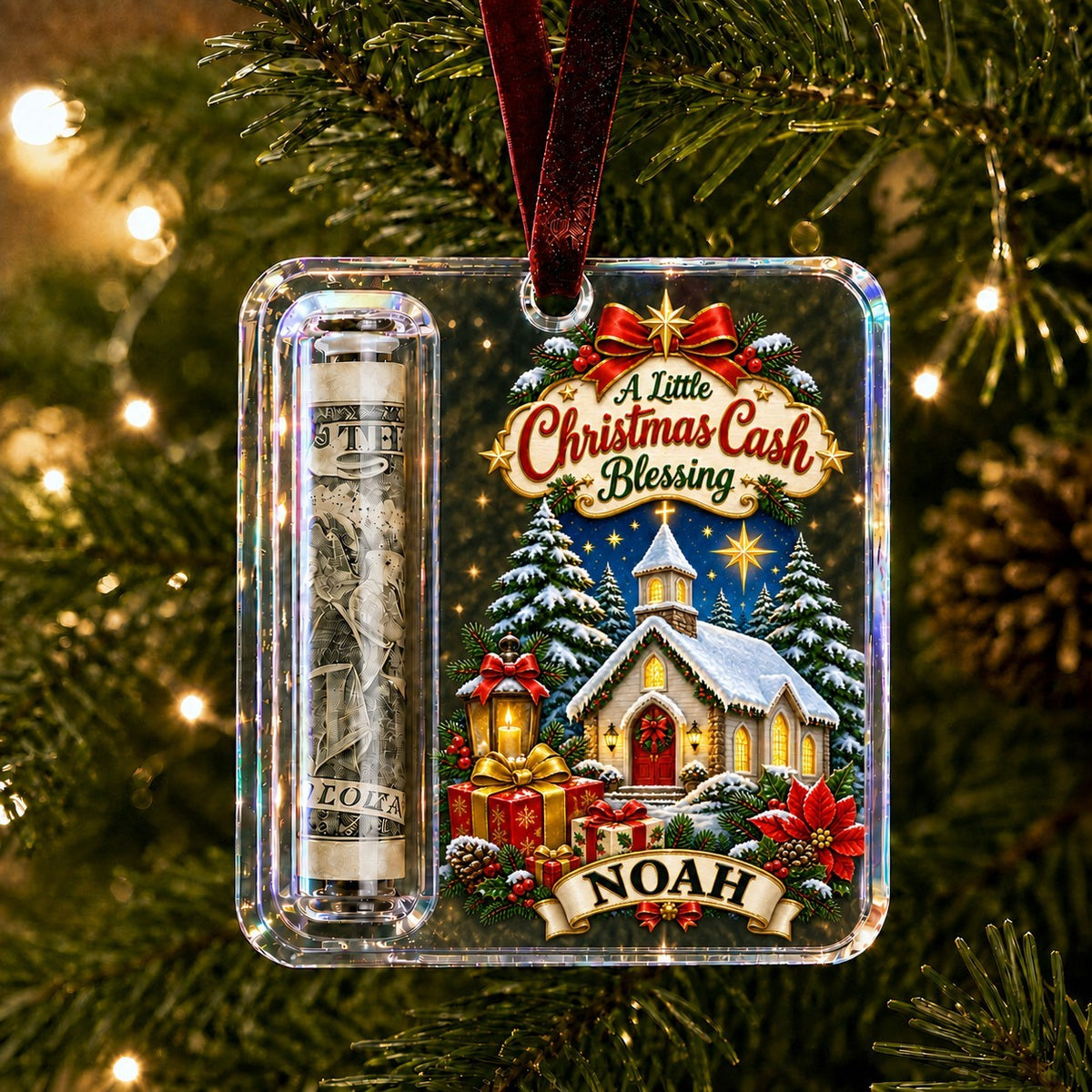 Personalized Christmas Cash Gift Holder Acrylic Ornament