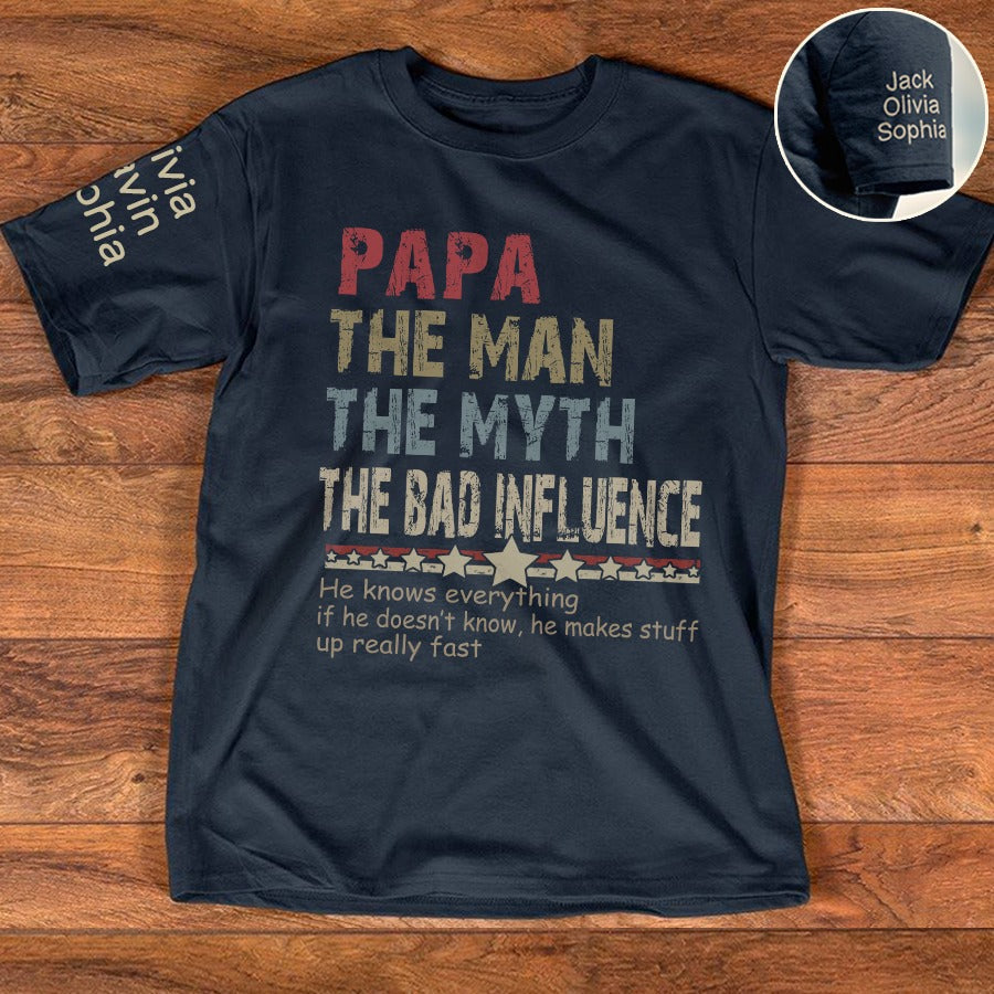 Personalized Dad Papa Grandpa Shirt, Custom Papa Legend Influence T-Shirt, Custom Birthday Fathers Day Gift
