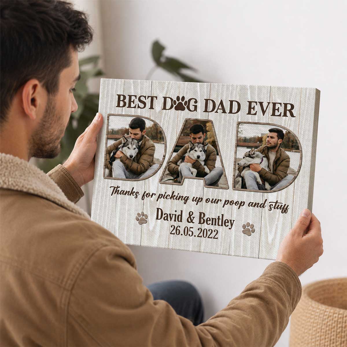 Personalized Best Dog Dad Ever Photo Canvas Poster – Pet Lover Gift – Fathers Day Dog Dad Gift