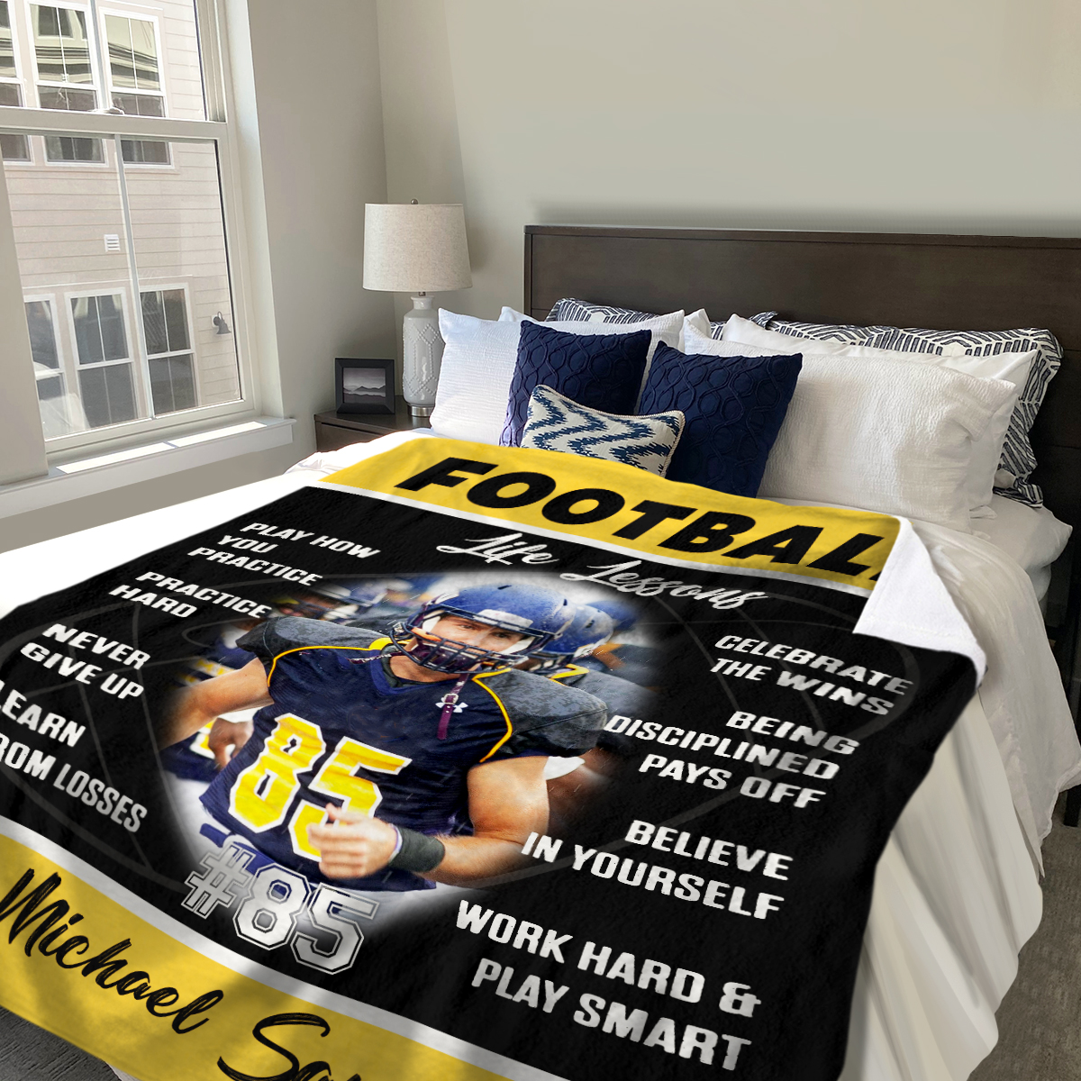 Personalized Football Life Lessons Blanket – Gift for American Football Player, Custom Photo Sport Blanket