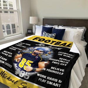 Personalized Football Life Lessons Blanket – Gift for American Football Player, Custom Photo Sport Blanket
