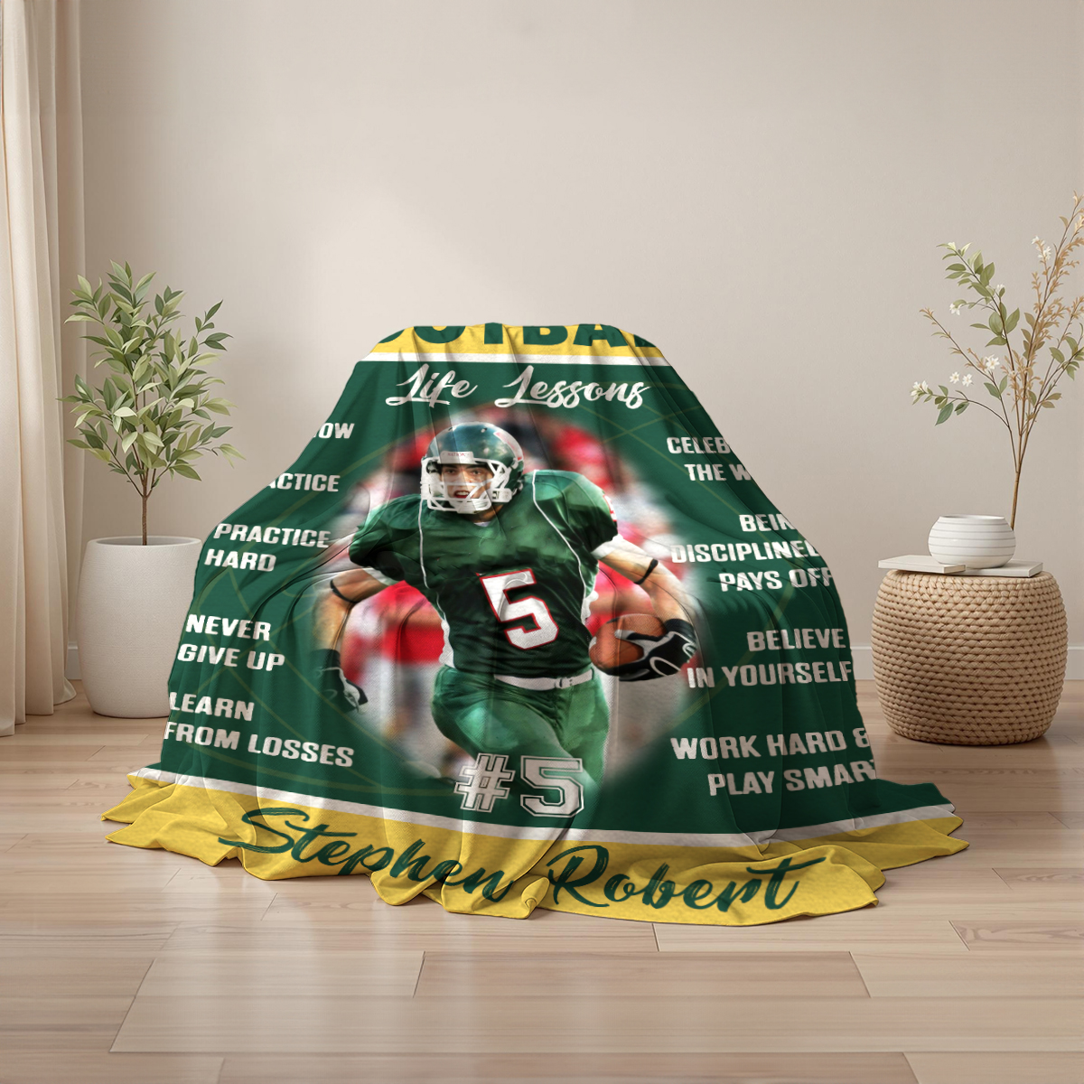 Personalized Football Life Lessons Blanket – Gift for American Football Player, Custom Photo Sport Blanket