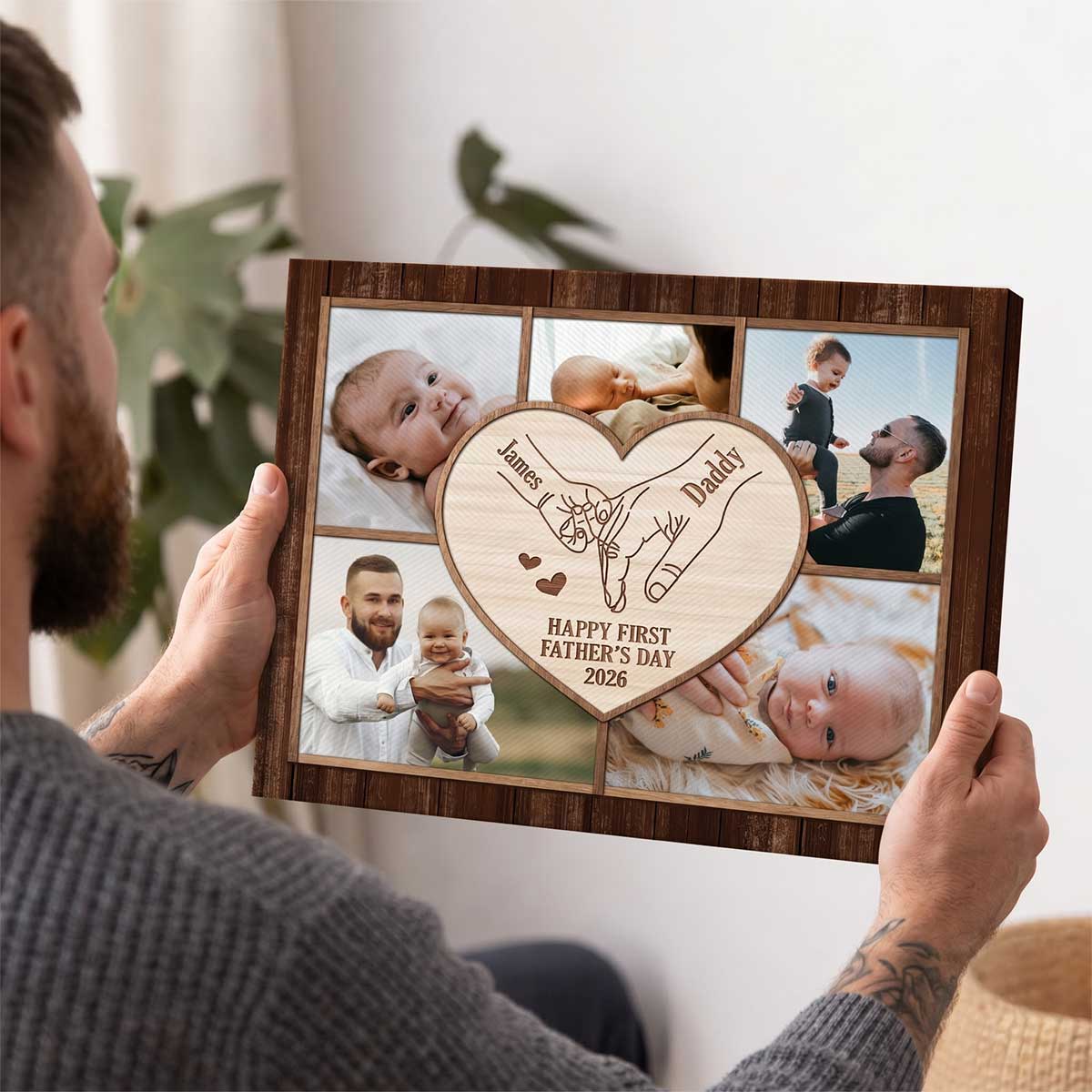 Personalized New Dad Photo Collage Canvas Poster – 1st Father's Day Gift – Custom Baby Dad Holding Hands Print – First Time Dad Gift from Baby