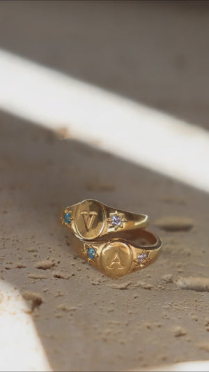 Personalized Birthstones Signet Initial Ring