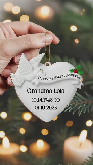 In Our Hearts Forever Heart and Dove Ornament, Custom Wood Ornament, Gift for Family