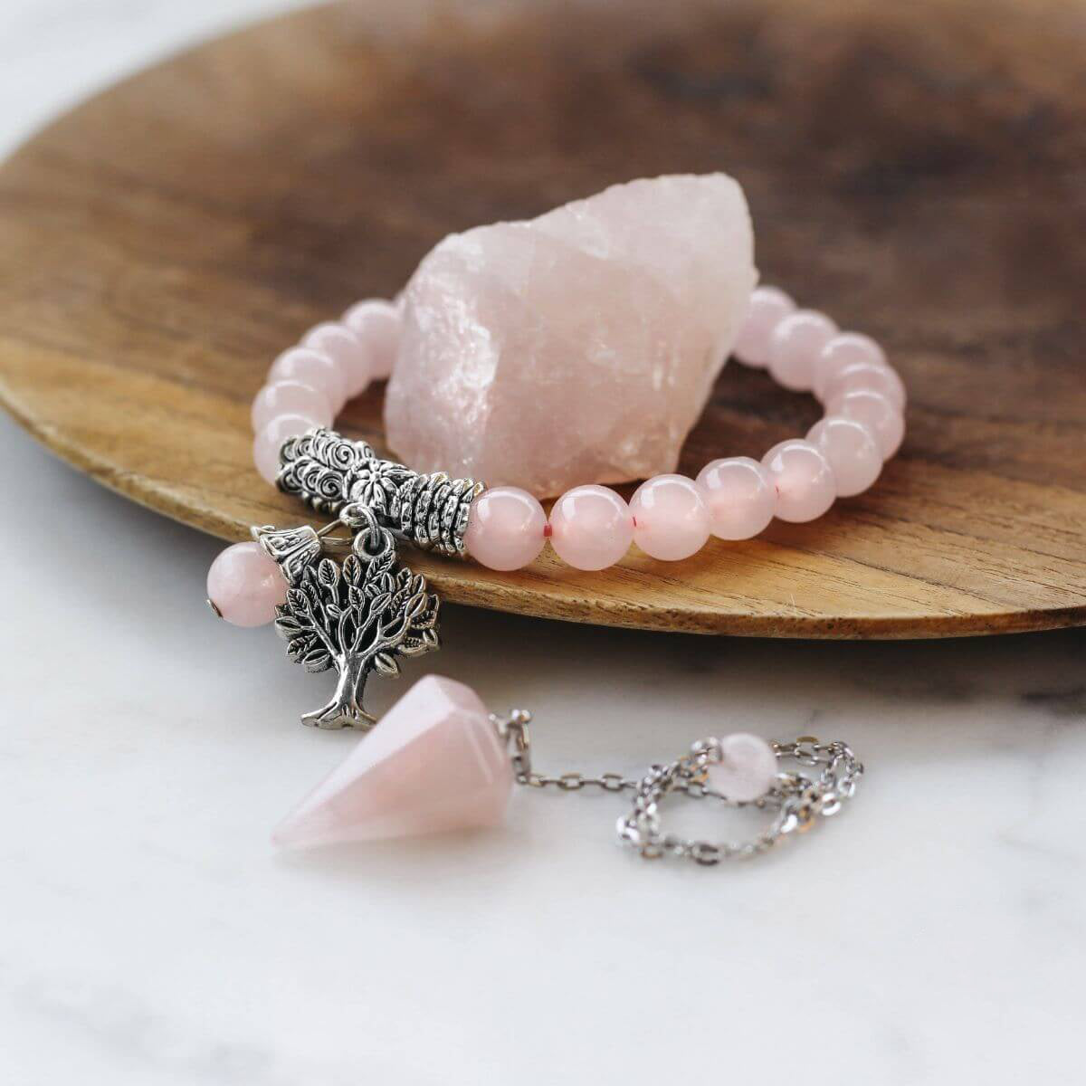 The Rose Quartz Healing Crystal Bracelet Set