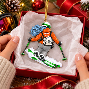 Girl Skier Gift - Alpine Ski Jump Action Personalized Christmas Ornament