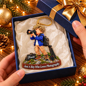 Just A Boy Who Loves Photography - Personalized Photography Boy Photography Girl Christmas Ornament