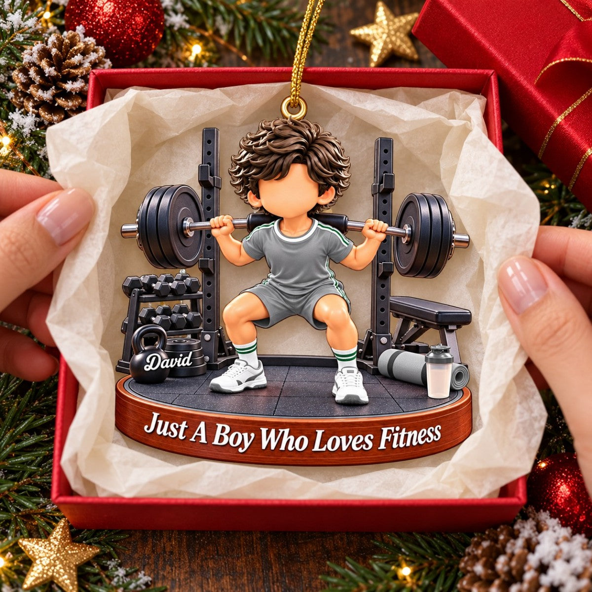 Just A Boy Who Loves Fitness - Personalized Christmas Ornament Gift for Fitness Lover