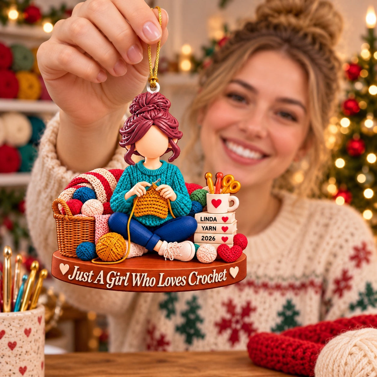 Just A Girl Who Loves Crochet - Personalized Christmas Ornament,Yarn Lover Christmas Gift