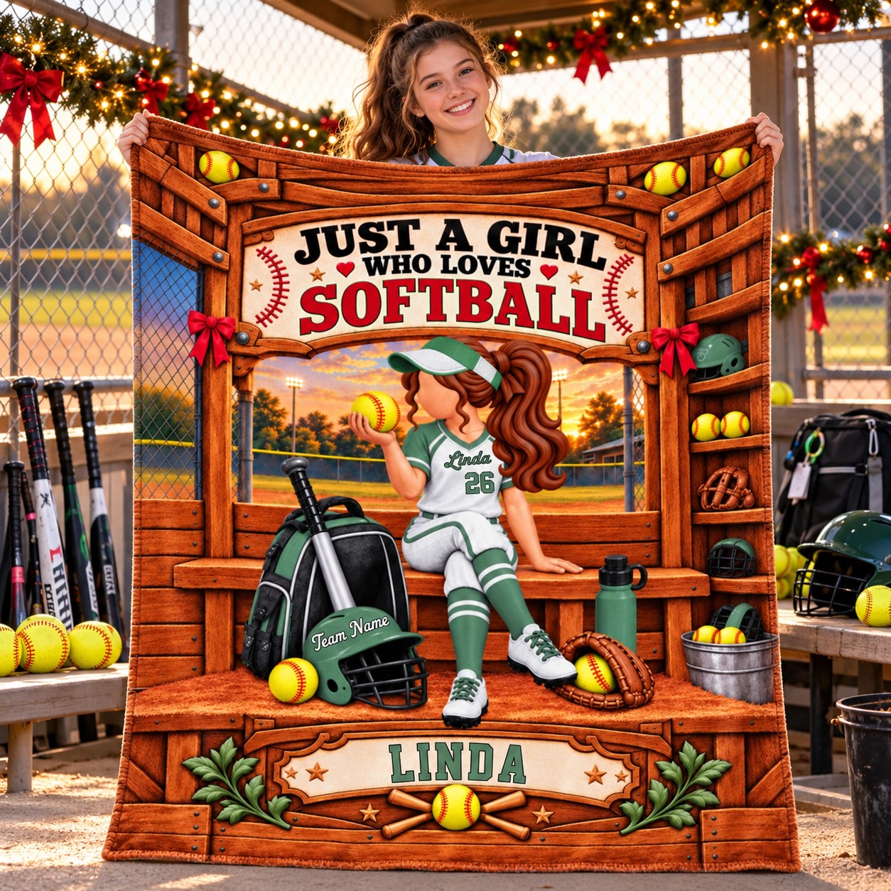 "Just A Girl Who Loves Softball" Personalized Softball Blanket – Custom Player Name Gift For Softball Players & Softball Lovers
