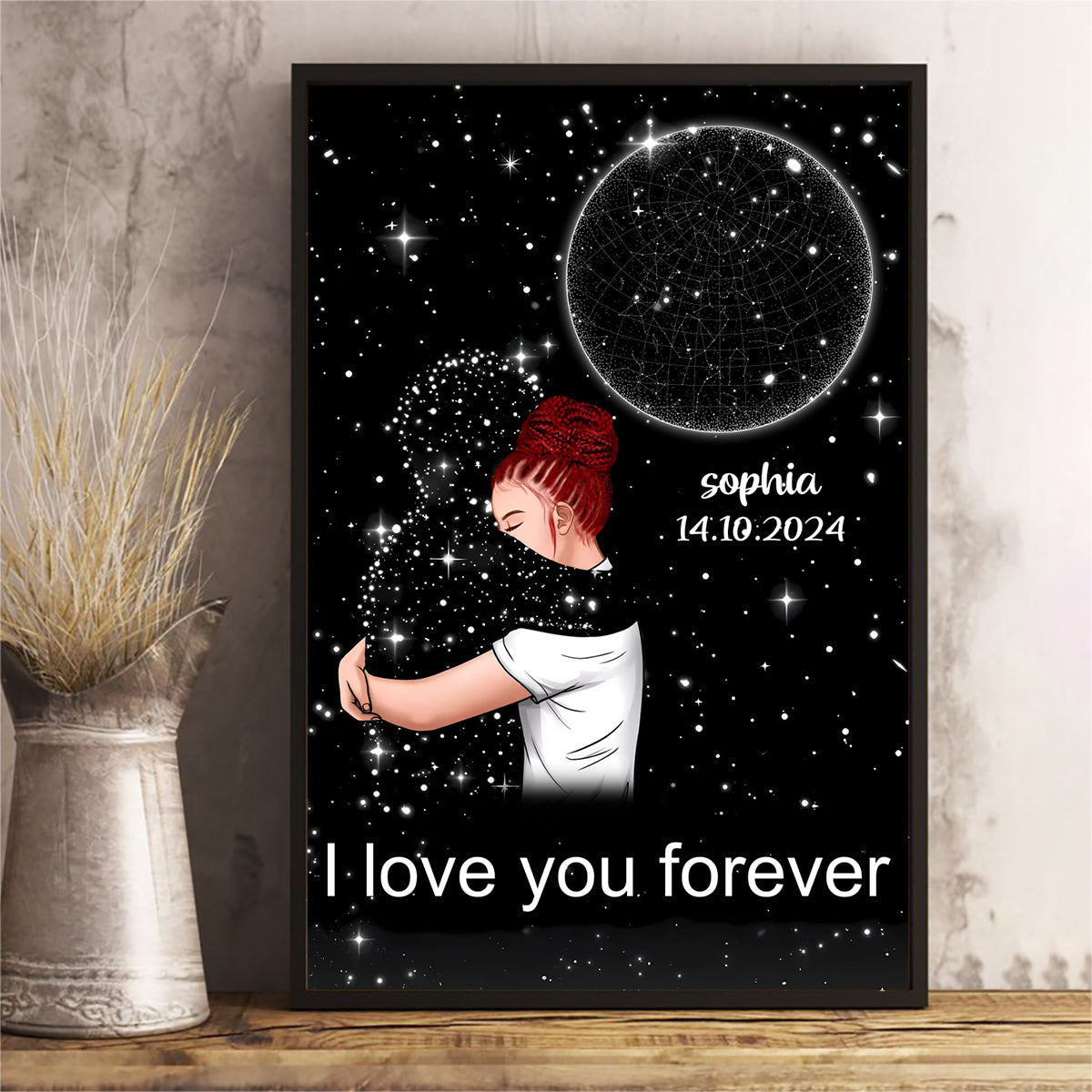 Personalized Poster For Woman Hugging Lost Loved One Star Map Memorial Gift