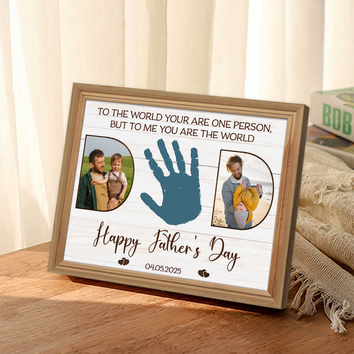 Personalized Father’s Day Handprint Canvas Poster,Custom Dad Photo Canvas