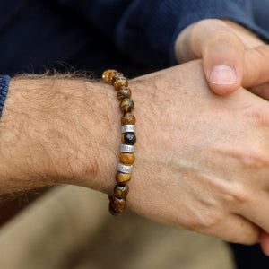 Personalized Tiger's Eye Stone Bead Bracelet for Family,Custom 1-8 Name