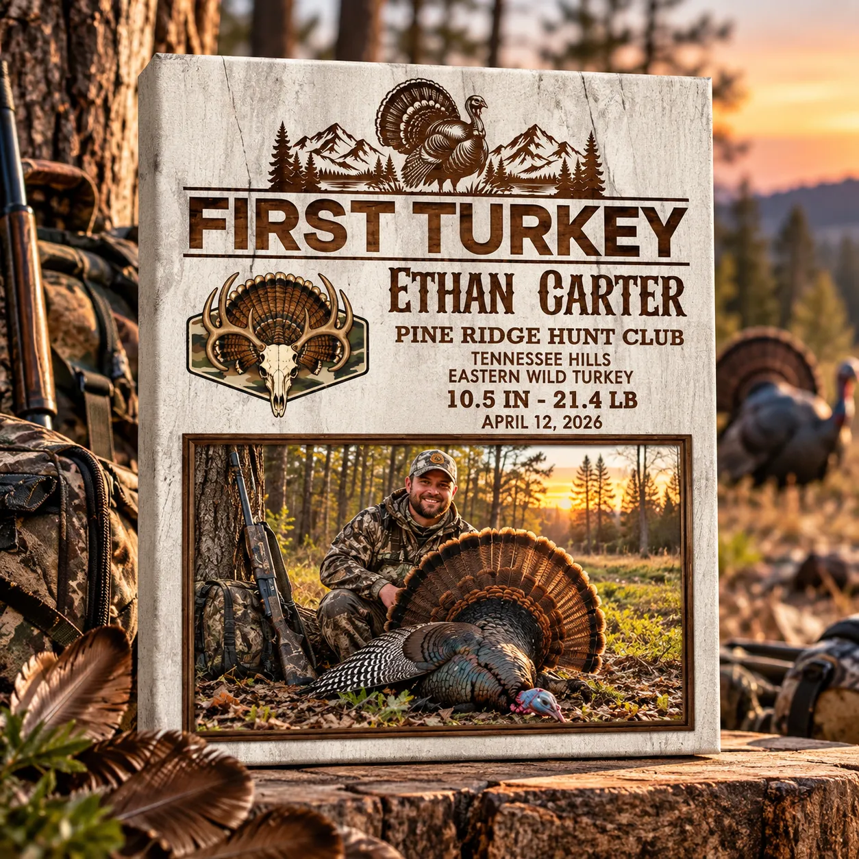 Personalized First Turkey Canvas, Custom Turkey Hunting Photo Gift, First Turkey Hunt Keepsake, Gift For First Time Turkey Hunters