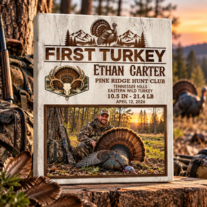 Personalized First Turkey Canvas, Custom Turkey Hunting Photo Gift, First Turkey Hunt Keepsake, Gift For First Time Turkey Hunters