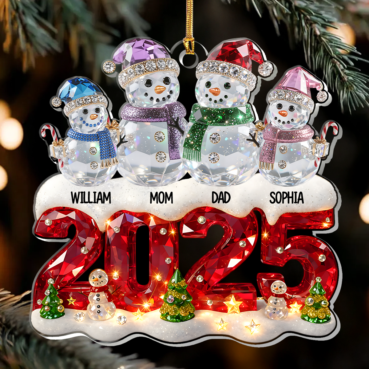 Snowman Family Christmas - Personalized Acrylic Ornament