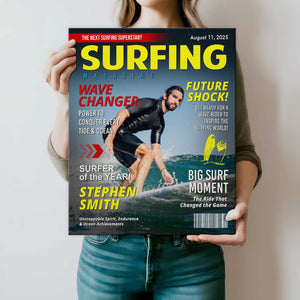 Personalized Surfing Photo Magazine Cover Canvas Gift For Surfers, Surfing Gift For Him