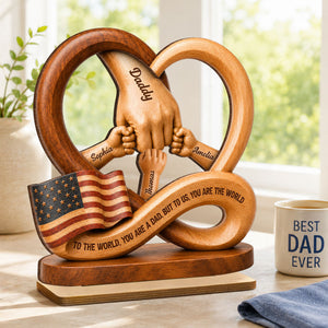 Dad to Us You Are the World - Personalized Wooden Plaque - Father's Day Gift for Dad, Husband