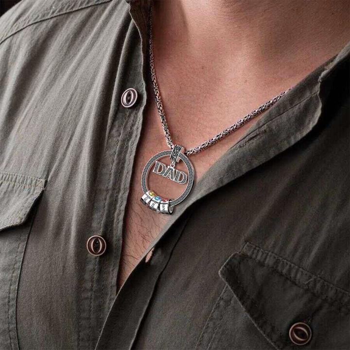 To My Dad-Personalized Circle Pendant with Custom Beads Birthstone Pendant Necklace