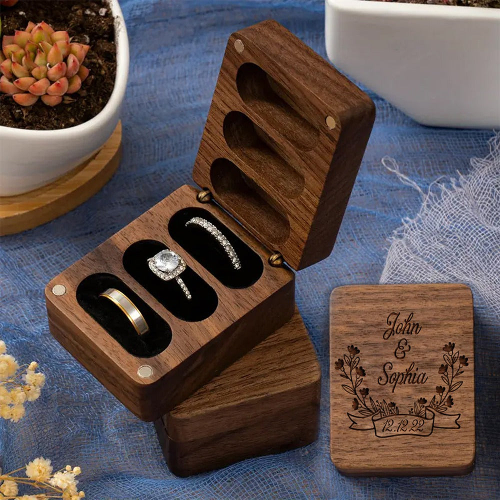 Personalized Wooden Ring Box Gift For Couples