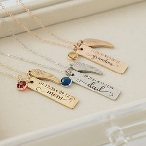 Personalized Necklace Birthstone Memorial Wing Necklace