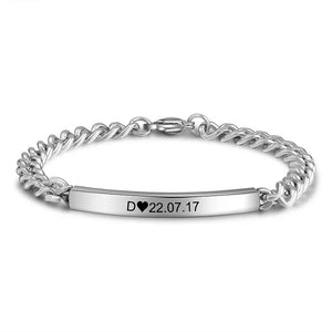 Personalized Couple Roman Numeral Initial Cuban Chain Engraved Bracelet