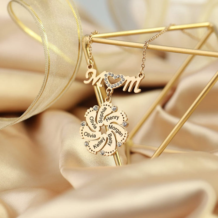 Mother's Day Gift Personalized Diamond Mom Necklace With Crystal Baby Feet