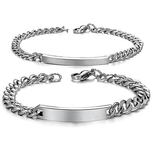 Personalized Couple Roman Numeral Initial Cuban Chain Engraved Bracelet