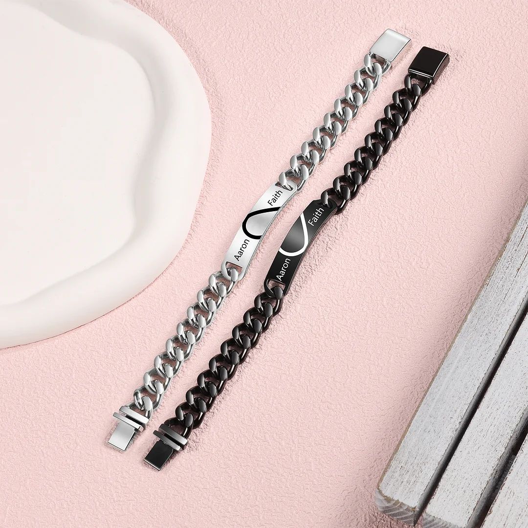 Personalized Heart Matching Bracelets Custom Names Cuban Chain Love Gifts