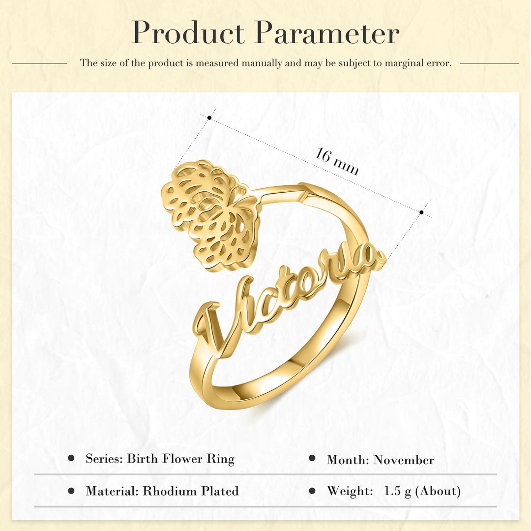 Custom Birth Flower Name Ring