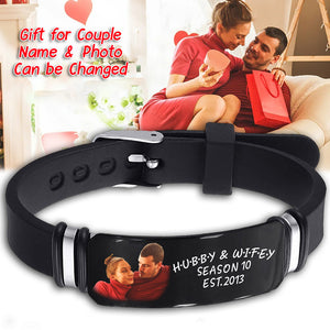 Custom Photo Hubby And Wifey - Birthday/Anniversar - Personalized Engraved Bracelet