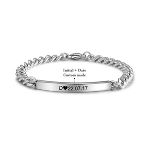 Personalized Couple Roman Numeral Initial Cuban Chain Engraved Bracelet